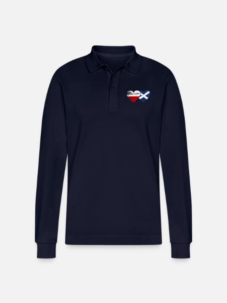 Poland Scotland Flag Heart Used - Stanley/Stella Organic Unisex Long-Sleeved Polo Shirt Prepster - navy