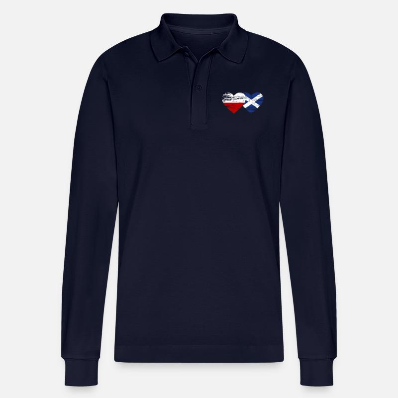 Pologne Ecosse drapeau coeur utilisé - Polo à manches longues bio PREPSTER Stanley/Stella Unisexe - bleu marine