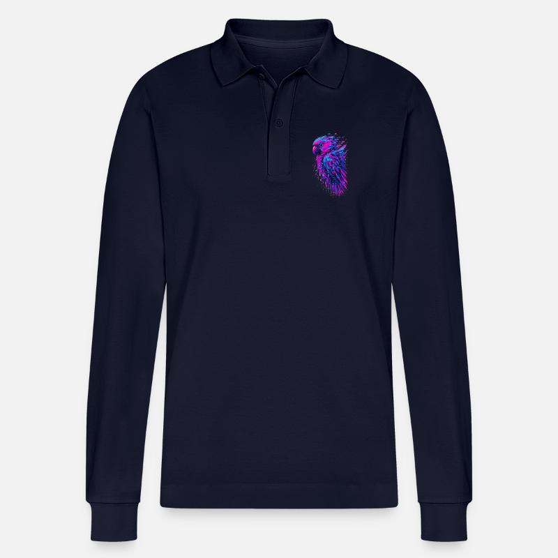 Papagei-Glitch-Kunst Cyber-Vibration - Stanley/Stella Unisex Bio-Langarm-Poloshirt Prepster - Navy