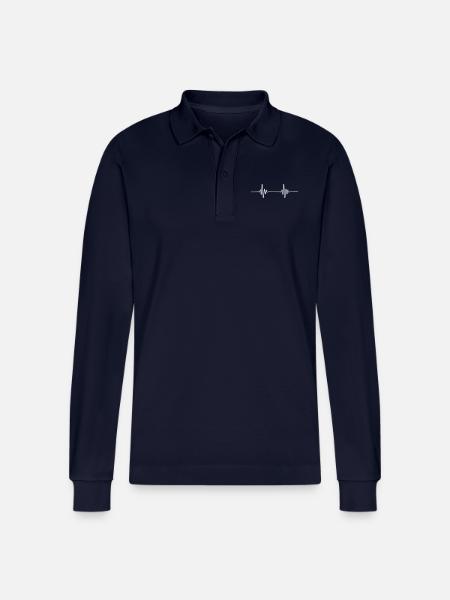 ECG Chart Beat - Stanley/Stella Organic Unisex Long-Sleeved Polo Shirt Prepster - navy