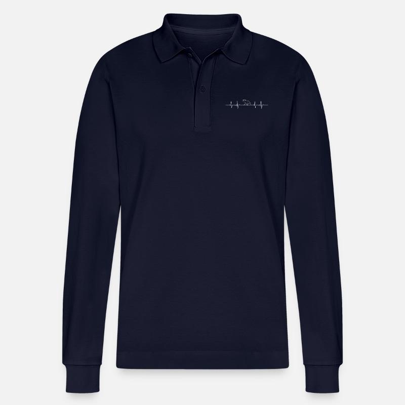 Herzschlag EKG Linie Elch - Stanley/Stella Unisex Bio-Langarm-Poloshirt Prepster - Navy
