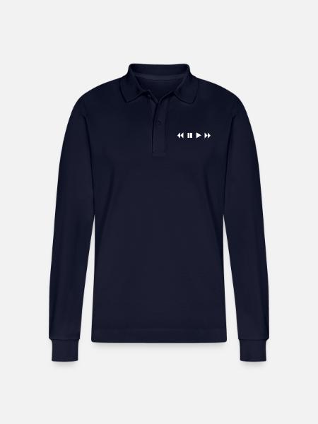 Play Pause Forward Rewind - CD player music - Stanley/Stella Organic Unisex Long-Sleeved Polo Shirt Prepster - navy
