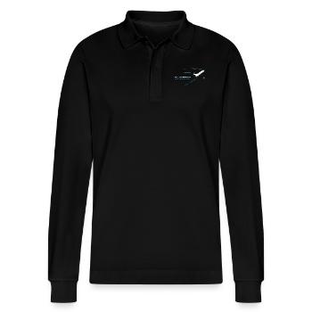 Space Shuttle (Blue print) - Stanley/Stella Organic Unisex Long-Sleeved Polo Shirt Prepster - black - Front - Anna (173cm) & Nico (186cm)