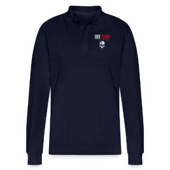 Rude Overman Skullwear LOGO - Polo à manches longues bio PREPSTER Stanley/Stella Unisexe - bleu marine - Devant - Anna (173cm)