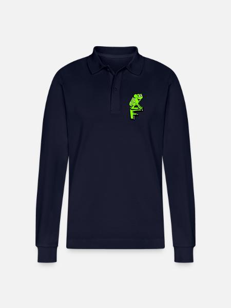 Letter F Frog Toad Name ABC Learning School - Stanley/Stella Organic Unisex Long-Sleeved Polo Shirt Prepster - navy