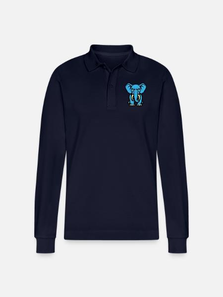Elephant Comic - Stanley/Stella Organic Unisex Long-Sleeved Polo Shirt Prepster - navy