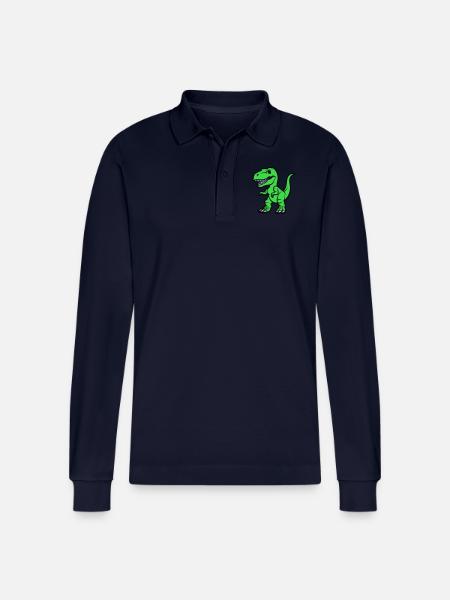 T Rex Comic - Stanley/Stella Organic Unisex Long-Sleeved Polo Shirt Prepster - navy