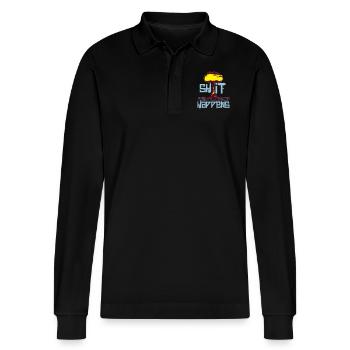 shit happens - Stanley/Stella Organic Unisex Long-Sleeved Polo Shirt Prepster - black - Front - Anna (173cm) & Nico (186cm)
