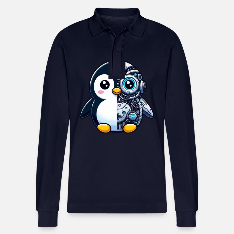 Mignon pingouin cyborg robot - Polo à manches longues bio PREPSTER Stanley/Stella Unisexe - bleu marine