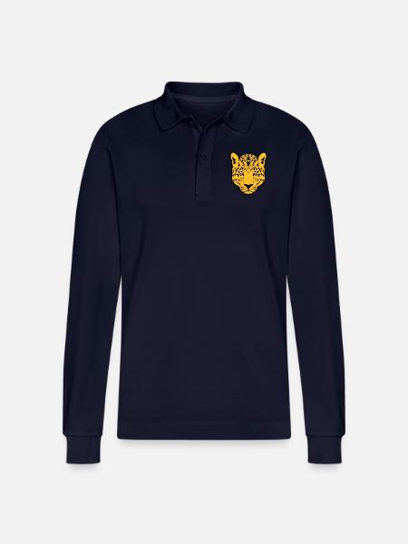 leopards wild animal 30 - Stanley/Stella Organic Unisex Long-Sleeved Polo Shirt Prepster - navy