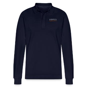 Liverpool England minimalist coordinates - Stanley/Stella Organic Unisex Long-Sleeved Polo Shirt Prepster - navy - Front - Anna (173cm)