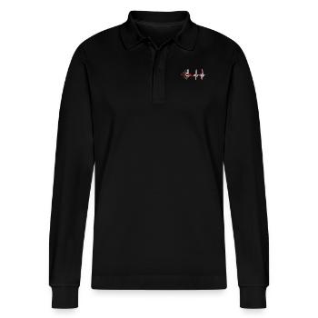 Schallplatten Herzschlag - Stanley/Stella Unisex Bio-Langarm-Poloshirt Prepster - Schwarz - Vorne - Anna (173cm) & Nico (186cm)