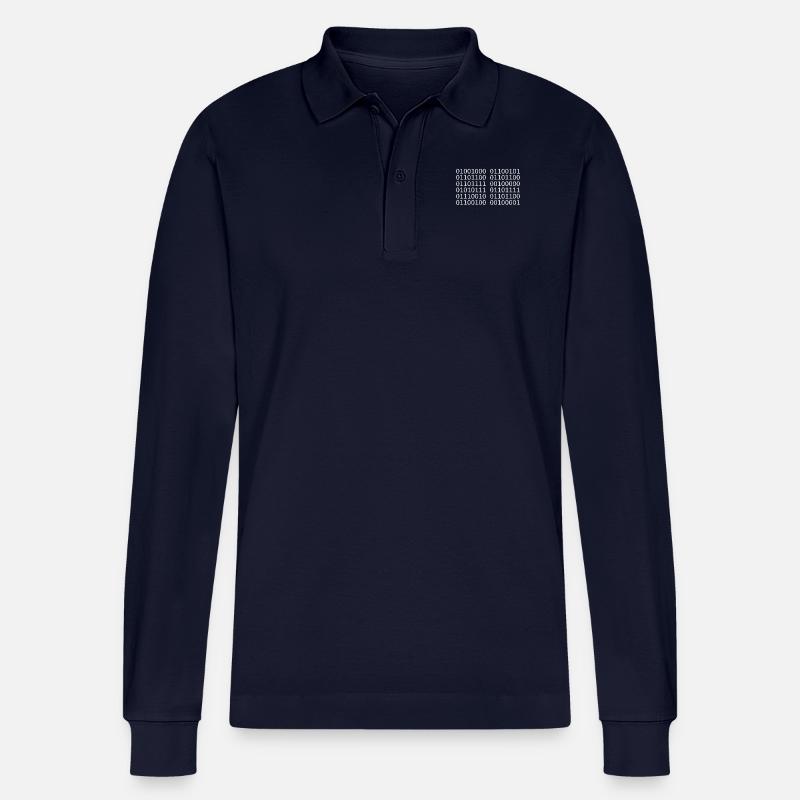 Hello World! Binary Unicode computer science - Stanley/Stella Organic Unisex Long-Sleeved Polo Shirt Prepster - navy