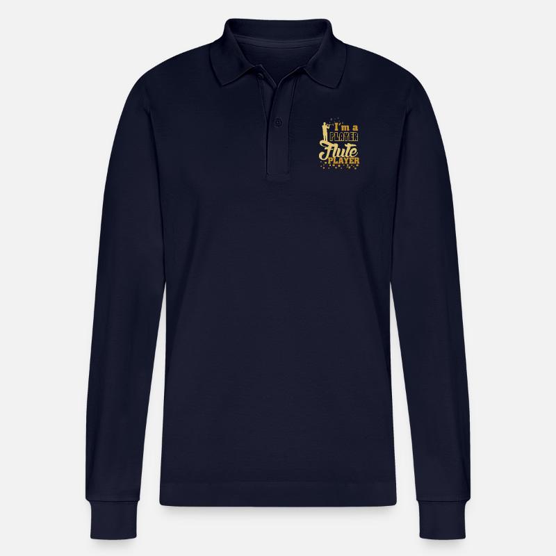 Querflöte spruch - Stanley/Stella Unisex Bio-Langarm-Poloshirt Prepster - Navy