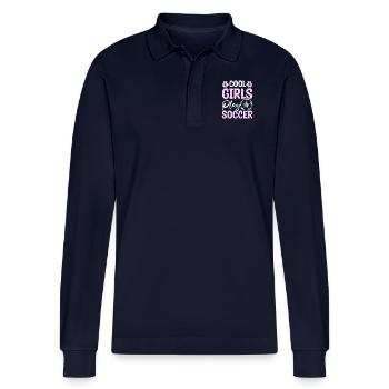 Cool girls play soccer - Stanley/Stella Organic Unisex Long-Sleeved Polo Shirt Prepster - navy - Front - Anna (173cm)