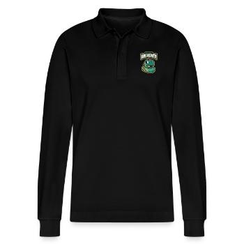 Marine Conservation - Stanley/Stella Organic Unisex Long-Sleeved Polo Shirt Prepster - black - Front - Anna (173cm) & Nico (186cm)