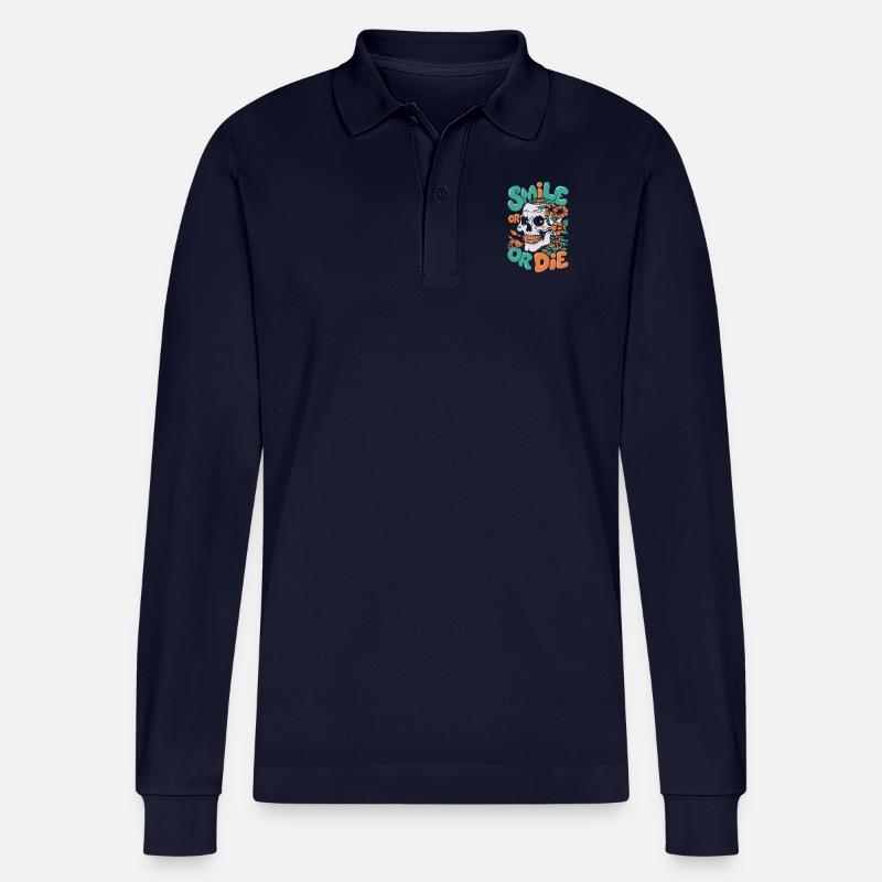 LÄCHELN ODER STERBEN - Stanley/Stella Unisex Bio-Langarm-Poloshirt Prepster - Navy