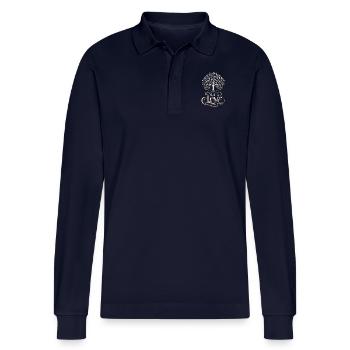 god is love - Stanley/Stella Organic Unisex Long-Sleeved Polo Shirt Prepster - navy - Front - Anna (173cm)