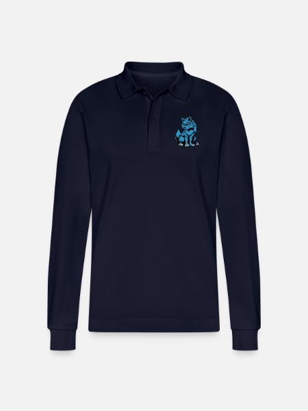 wolf comic tier - Stanley/Stella Unisex Bio-Langarm-Poloshirt Prepster - Navy