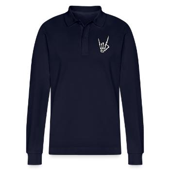 skull hand party symbol - Stanley/Stella Unisex Bio-Langarm-Poloshirt Prepster - Navy - Vorne - Anna (173cm)