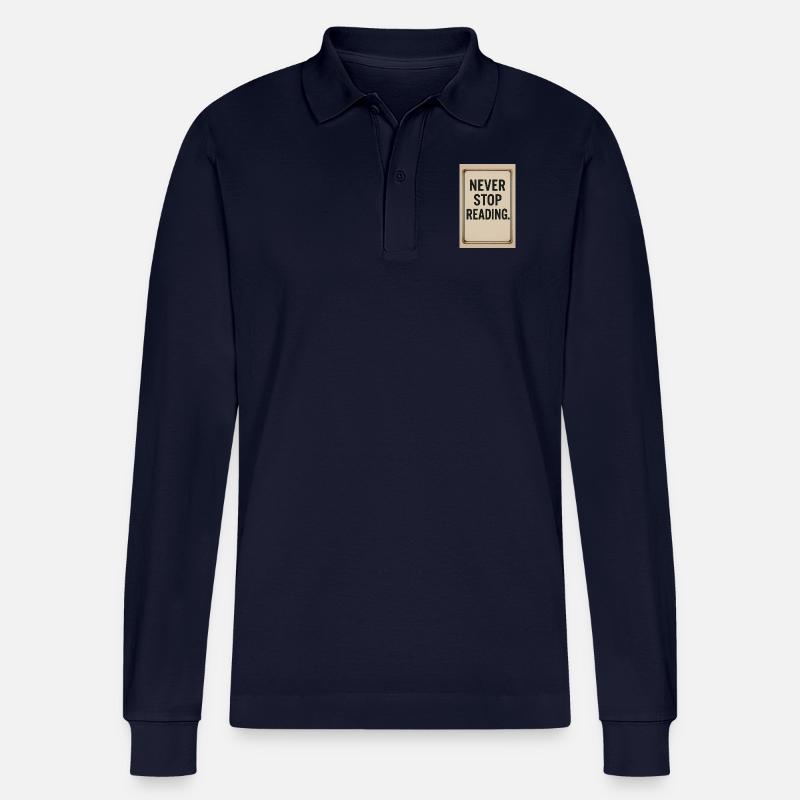 Never stop reading - Stanley/Stella Organic Unisex Long-Sleeved Polo Shirt Prepster - navy
