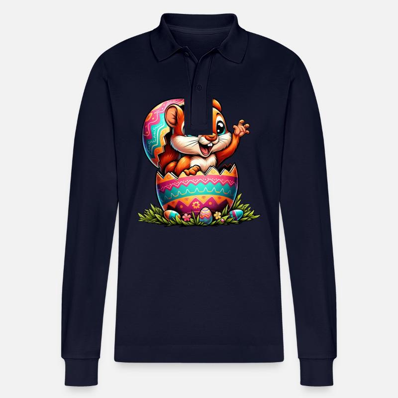 Oster-Eichhörnchen mit Osterei: Entzückendes - Stanley/Stella Unisex Bio-Langarm-Poloshirt Prepster - Navy