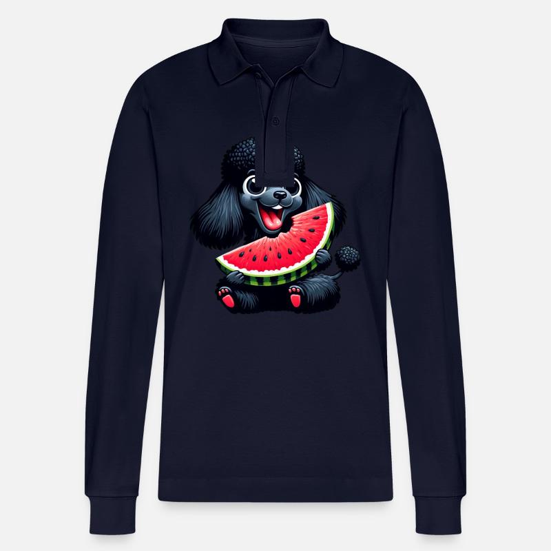 Pudel mit Wassermelone Sommerdesign - Stanley/Stella Unisex Bio-Langarm-Poloshirt Prepster - Navy