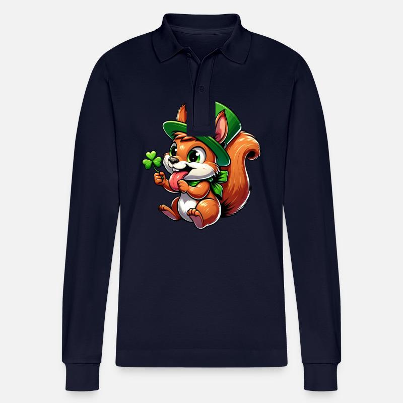 St. Patrick's freches Eichhörnchen - Stanley/Stella Unisex Bio-Langarm-Poloshirt Prepster - Navy