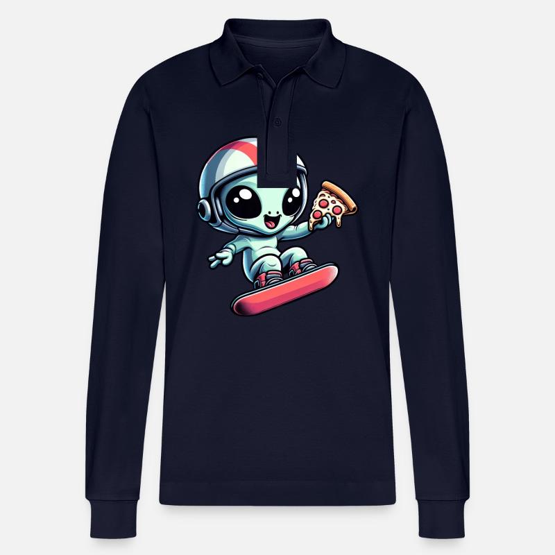 Süßes Comic Alien Snowboard Snowboarder - Stanley/Stella Unisex Bio-Langarm-Poloshirt Prepster - Navy