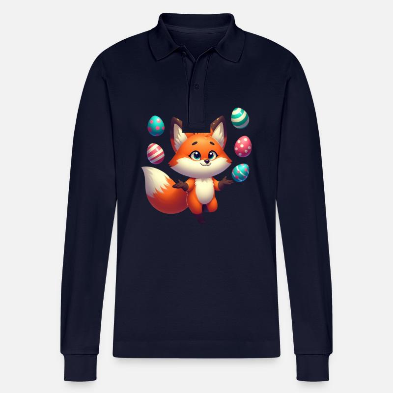 Jonglierender Rotfuchs mit Ostereiern - Stanley/Stella Unisex Bio-Langarm-Poloshirt Prepster - Navy