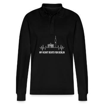 Berlin heartbeat Brandenburg Gate TV tower - Stanley/Stella Organic Unisex Long-Sleeved Polo Shirt Prepster - black - Front - Anna (173cm) & Nico (186cm)