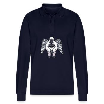 Süßer schüchterner Bigfoot Engel Flügel - Stanley/Stella Unisex Bio-Langarm-Poloshirt Prepster - Navy - Vorne - Anna (173cm)