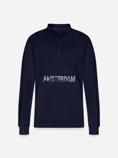 Amsterdam Skyline Silhouette – Urban Beauty - Stanley/Stella Organic Unisex Long-Sleeved Polo Shirt Prepster - navy
