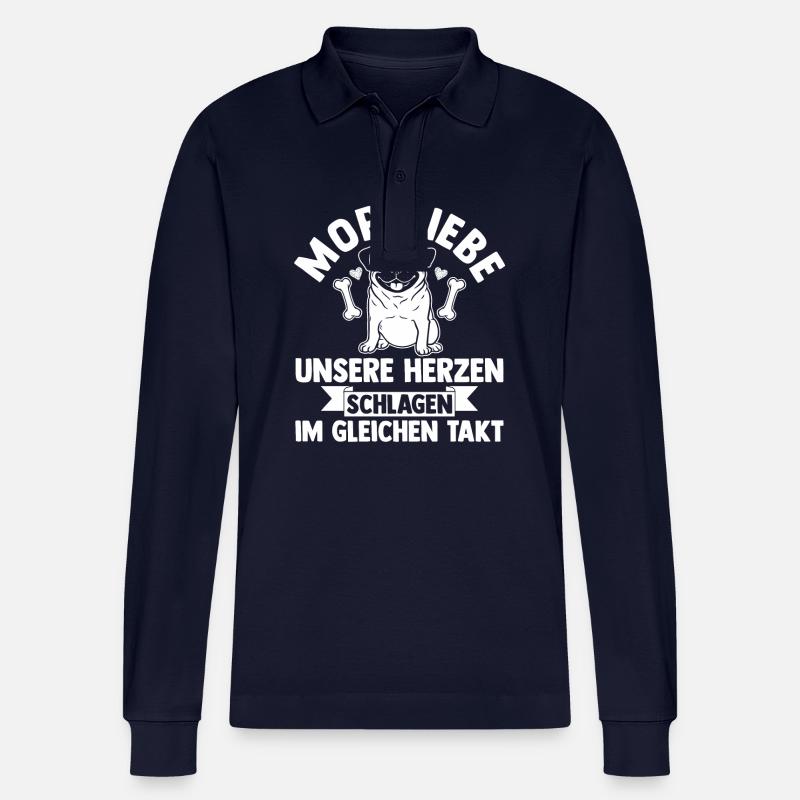 Hund Mops - Stanley/Stella Unisex Bio-Langarm-Poloshirt Prepster - Navy