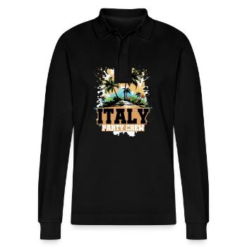 Italien Party Crew Urlaub - Stanley/Stella Unisex Bio-Langarm-Poloshirt Prepster - Schwarz - Vorne - Anna (173cm) & Nico (186cm)