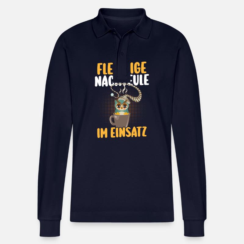 Kaffee Fleißige Nachteule Nachtschicht - Stanley/Stella Unisex Bio-Langarm-Poloshirt Prepster - Navy