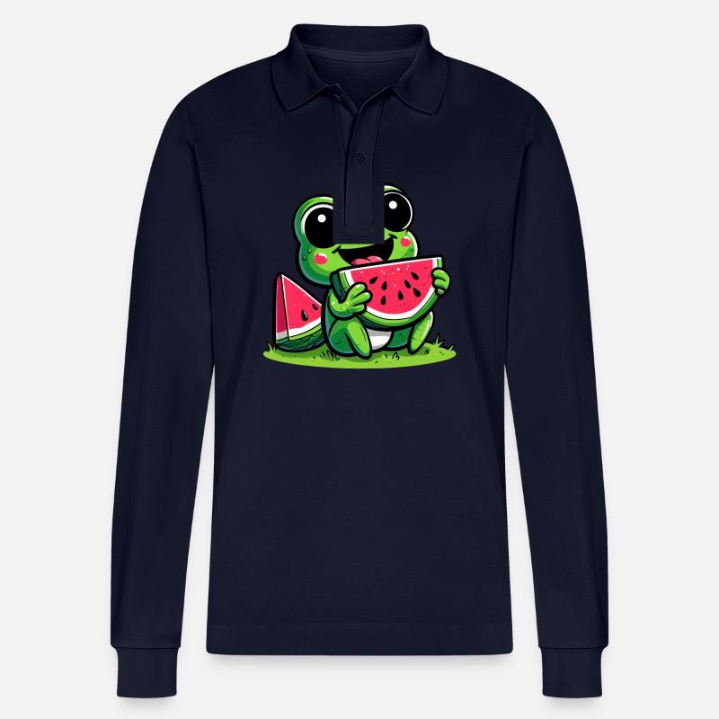 Grenouille kawaii à la pastèque - Polo à manches longues bio PREPSTER Stanley/Stella Unisexe - bleu marine