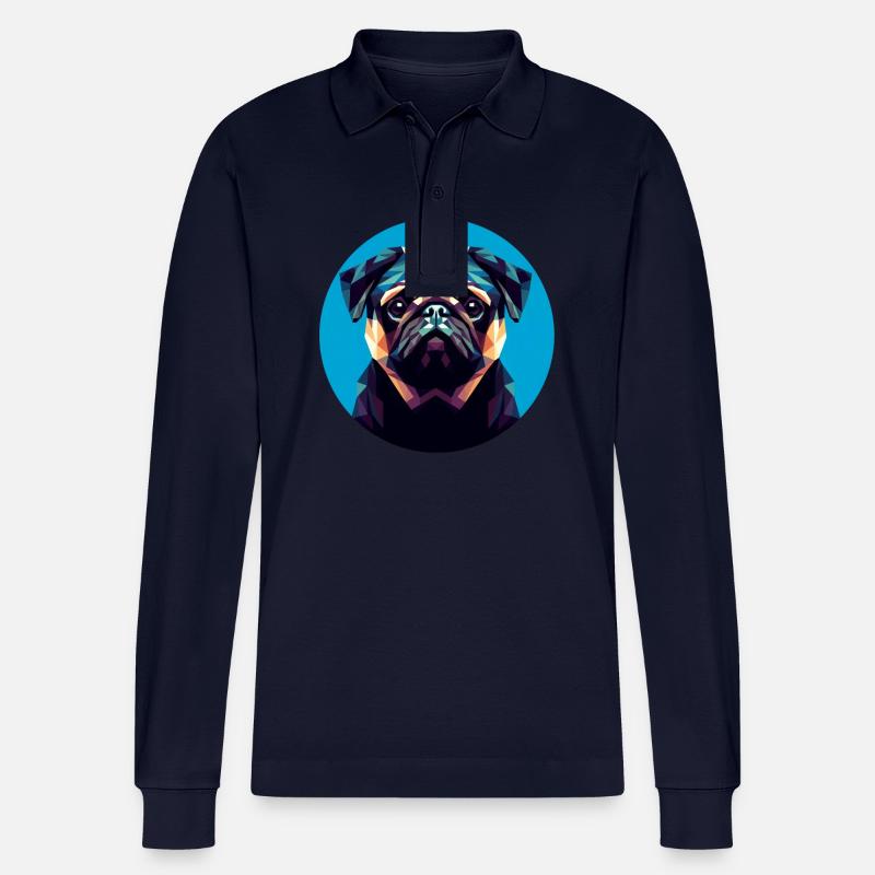 Niedlicher Mops Hund im Polygon-Stil - Stanley/Stella Unisex Bio-Langarm-Poloshirt Prepster - Navy
