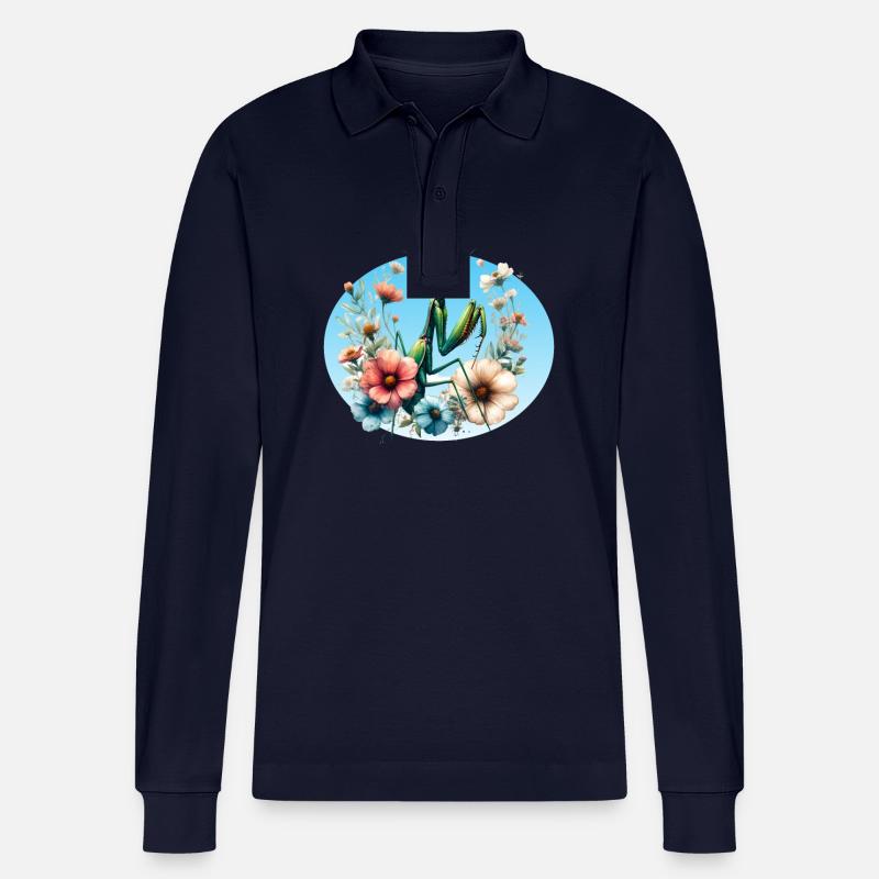 Gottesanbeterin im Blumengarten - Stanley/Stella Unisex Bio-Langarm-Poloshirt Prepster - Navy
