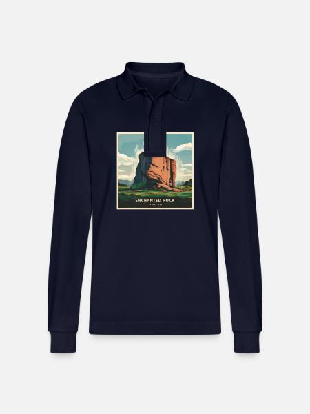 Enchanted Rock Texas Mountains Landscape - Stanley/Stella Organic Unisex Long-Sleeved Polo Shirt Prepster - navy