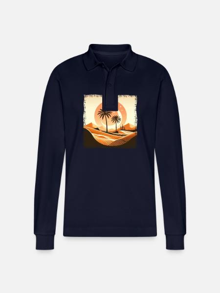 Deserto del Sahara e palma al tramonto - Polo a manica lunga ecologica unisex Prepster di Stanley/Stella - navy