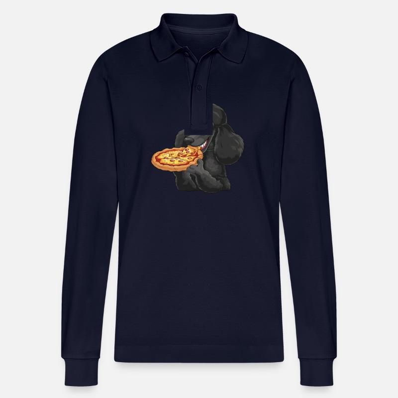 Schwarzer Pudel Pizza Comic - Stanley/Stella Unisex Bio-Langarm-Poloshirt Prepster - Navy