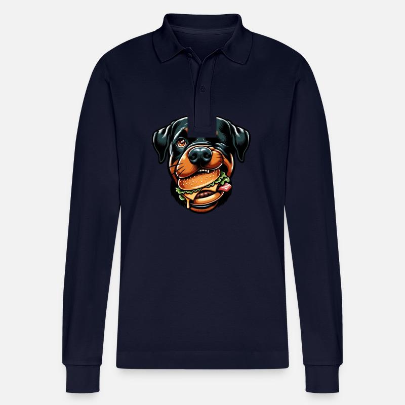 Rottweiler mit Hamburger Cheeseburger - Stanley/Stella Unisex Bio-Langarm-Poloshirt Prepster - Navy