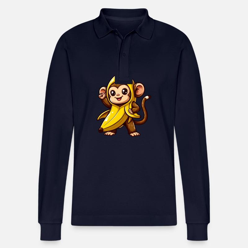 Bananen Affe - Stanley/Stella Unisex Bio-Langarm-Poloshirt Prepster - Navy