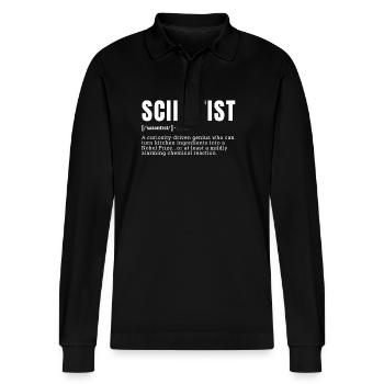 Funny Scientist Curiosity-Driven Definition Occupa - Stanley/Stella Organic Unisex Long-Sleeved Polo Shirt Prepster - black - Front - Anna (173cm) & Nico (186cm)
