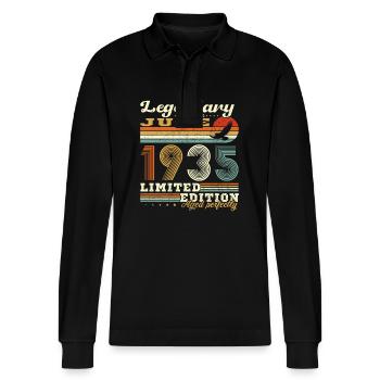 June 1935 Vintage Birthday Gift Retro - Stanley/Stella Organic Unisex Long-Sleeved Polo Shirt Prepster - black - Front - Anna (173cm) & Nico (186cm)