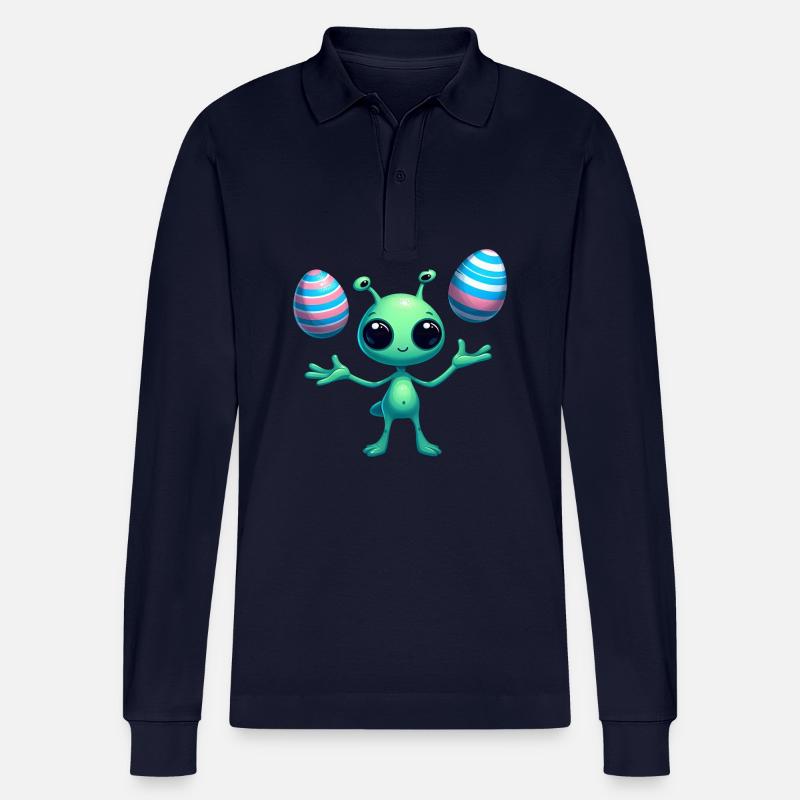 Ostern mit Alien: Eier-Jonglage - Stanley/Stella Unisex Bio-Langarm-Poloshirt Prepster - Navy