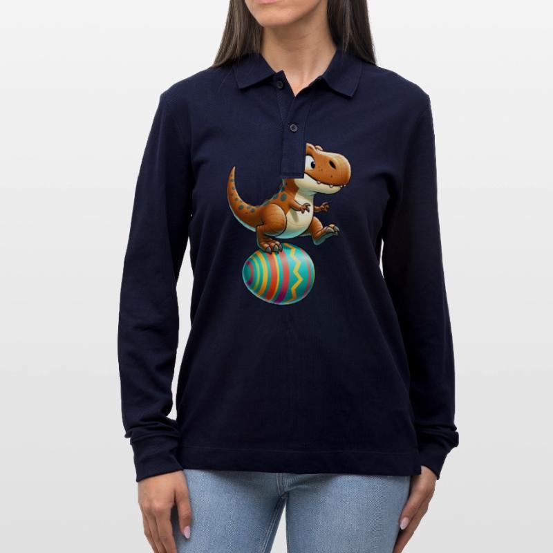 Dancing T-Rex, Easter Eggshell Fun Stanley/Stella Organic Unisex Long-Sleeved Polo Shirt Prepster