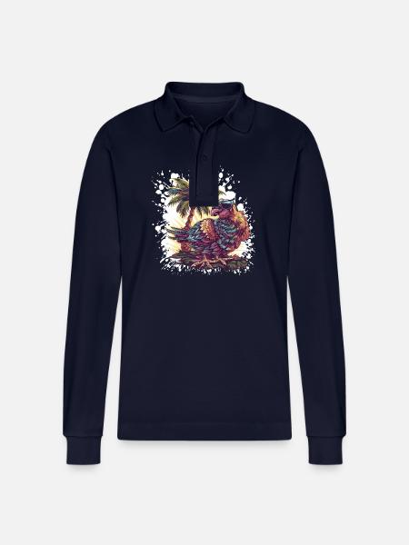 Truthan Island Palm Tree - Stanley/Stella Organic Unisex Long-Sleeved Polo Shirt Prepster - navy