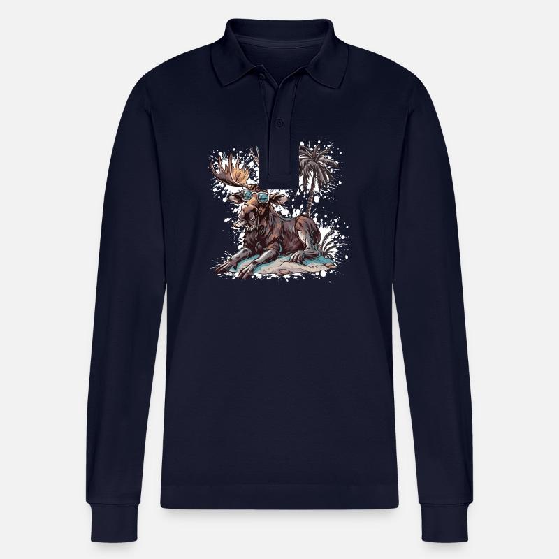 Elch Insel Palme - Stanley/Stella Unisex Bio-Langarm-Poloshirt Prepster - Navy